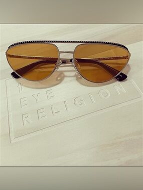 Moschino Amber Lens Aviator Sunglasses with Gold Frame